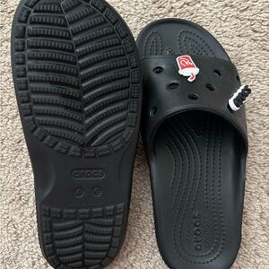 CROCS Black Slide Sandals with Red Accent